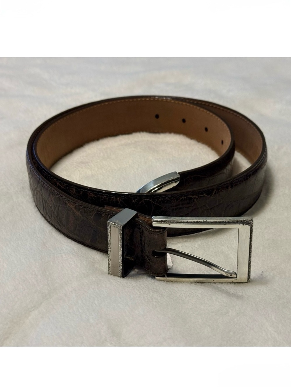NWT ONYX by Brighton Men's Brown Leather Croc Embossed Belt Size 34